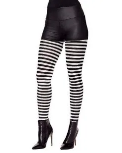 Spirit Halloween Black And White Striped Tights