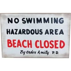 JAWS NO SWIMMING WOOD SIGN